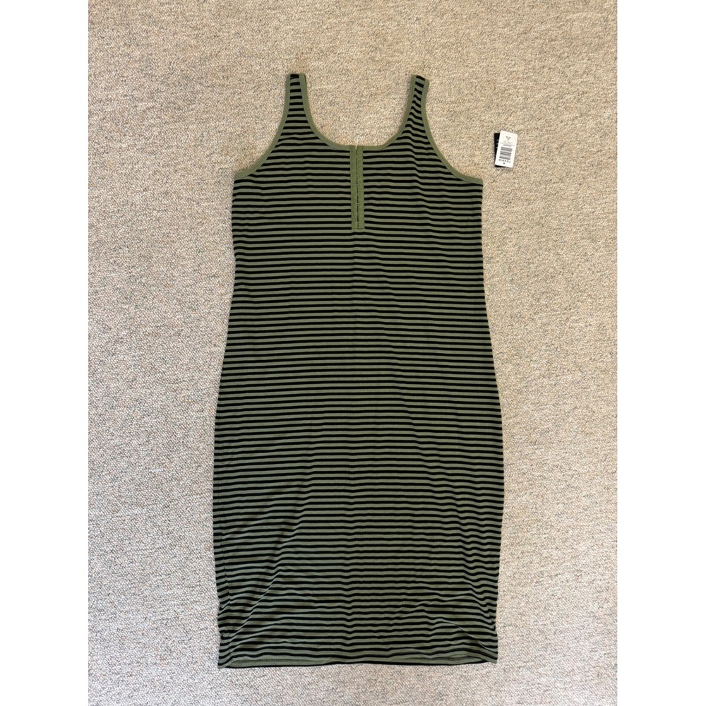 Torrid Super Soft Rib Midi Dress Olive Green Black Striped Hook & Eye Size 3 NEW